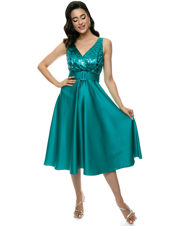 RichgirlBoudoir Καλοκαιρινό Midi Φόρεμα για Γάμο / Βάπτιση Σατέν Πράσινο