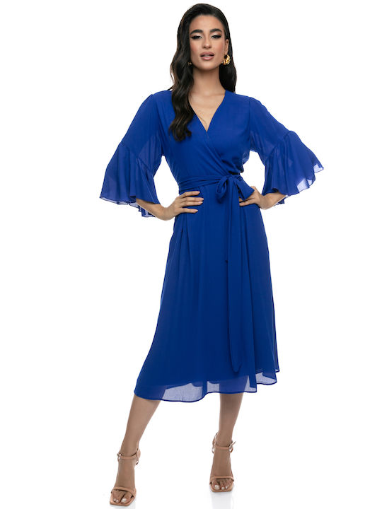 RichgirlBoudoir Sommer Midi Kleid mit Rüschen Blau