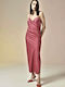 Long silky touch dress with straps R.R. ROB5712 Pink