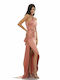 RichgirlBoudoir Maxi Evening Dress Satin Draped with Slit Pink