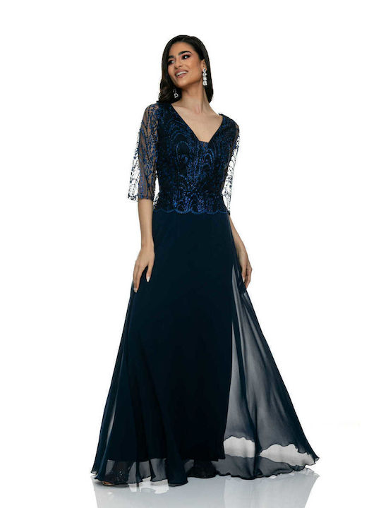 RichgirlBoudoir Summer Maxi Evening Dress with Lace Blue