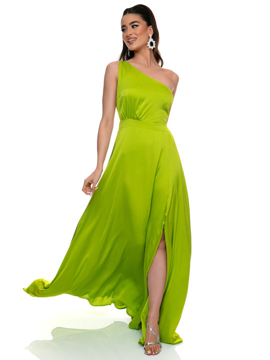 RichgirlBoudoir Summer Maxi Dress Satin with Slit Green