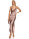 Sommer Maxi Abendkleid Slip Dress Drapiert Rosa