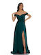 RichgirlBoudoir Maxi Dress for Wedding / Baptism Satin Off-Shoulder Green