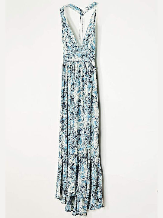 Cuca Sommer Maxi Kleid mit Rüschen Blau
