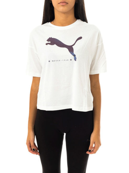 Puma Graphic pentru Femei de Vară Bluză din Bumbac Mâneci scurte Albă