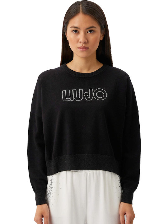 Maglia Chiusa Damen Langarm Pullover Schwarz