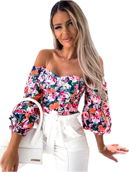 Γυναικείο Καλοκαιρινό Crop Top Off-Shoulder με Μανίκι 3/4 Μαύρο