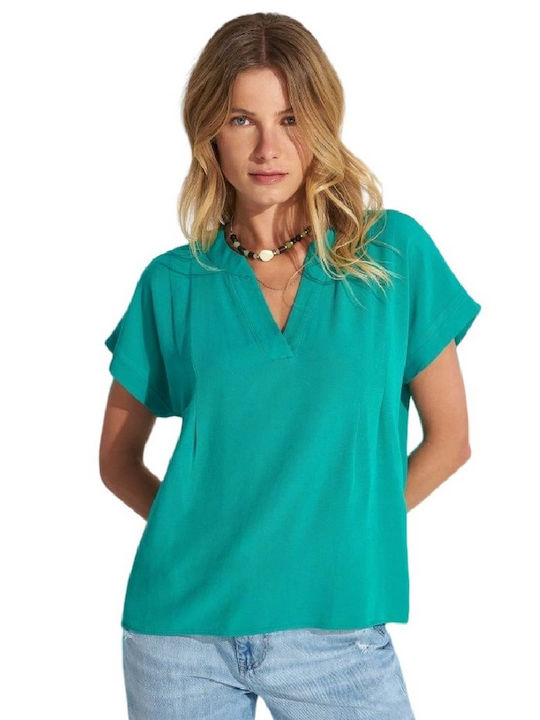 Ale - The Non Usual Casual Summer Tunic Short Sleeve with V Neck Blue