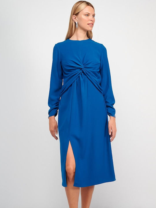 MY T Midi Βραδινό Φόρεμα με Σκίσιμο Μπλε