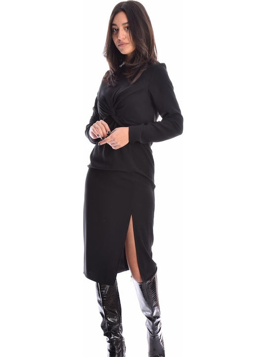 Rochie Midi cu Deschizătură Negru
