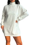 All Day Long Sleeve Knitted Mini Dress with Turtleneck White 86JAX-04109