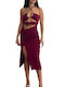 Chica Summer Midi Evening Dress Burgundy