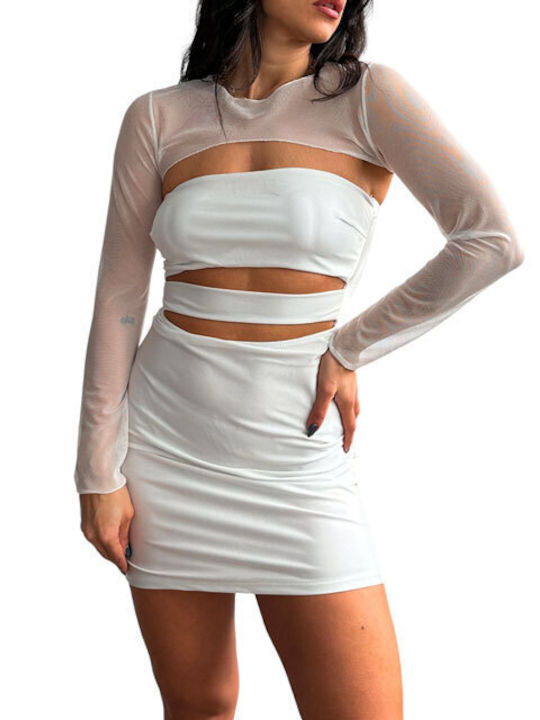 Chica Mini Abendkleid mit Transparenz Weiß