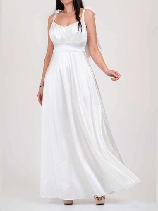 DOT Καλοκαιρινό Maxi Φόρεμα Σατέν Λευκό