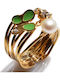 Bizoutaki Ring with Pearls, Zircon & Enamel made of Silver Gold Plated