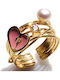Bizoutaki Ring with Pearls, Zircon & Enamel made of Silver Gold Plated