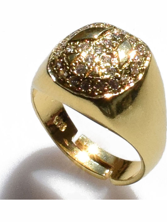 Bizoutaki Chevalier Ring with Zircon made of Silver Gold Plated