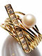 Bizoutaki Ring with Pearls & Zircon made of Silver Gold Plated