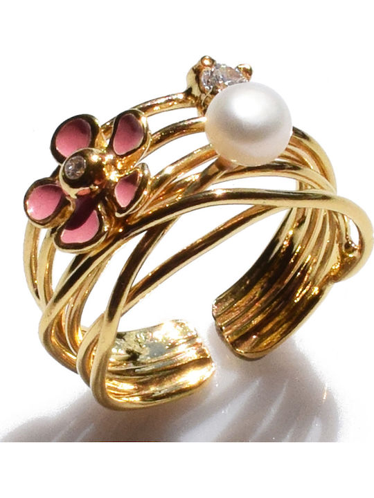Bizoutaki Ring with Pearls, Zircon & Enamel mad...