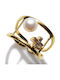 Bizoutaki Ring with Pearls & Zircon made of Silver Gold Plated