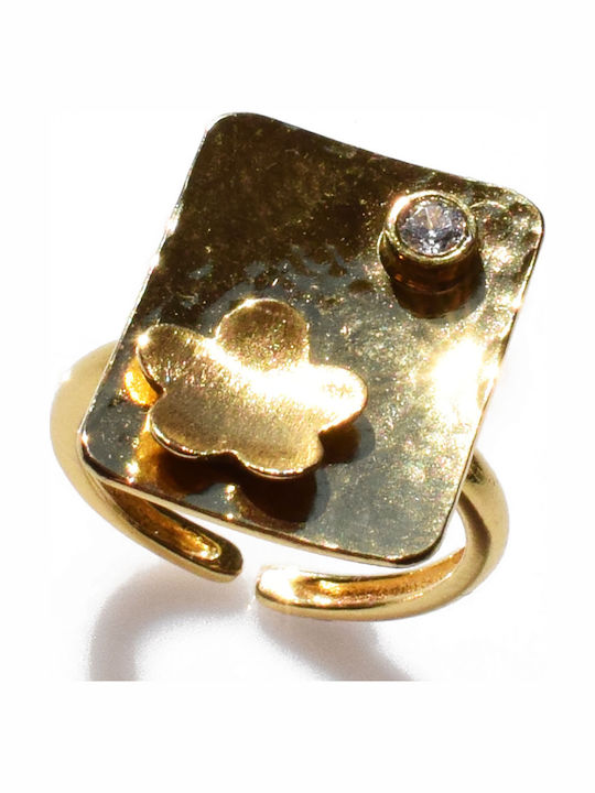 Bizoutaki Ring with Zircon made of Silver Gold Plated