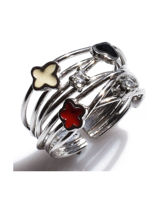 Bizoutaki Ring with Zircon & Enamel made of Silver
