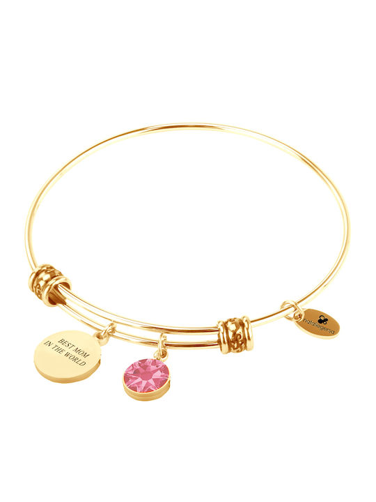 Natalie Gersa Women's Bracelet Handcuffs with Mom Design in Stainless Steel Gold Plated with Zircon 21cm