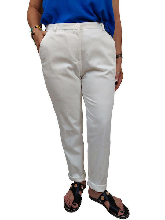 Damen Hoch tailliert Stoff Hose Weiß