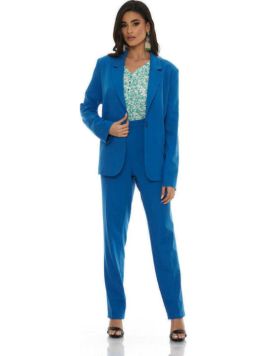 Damen Blau Anzug in Lockerer Passform