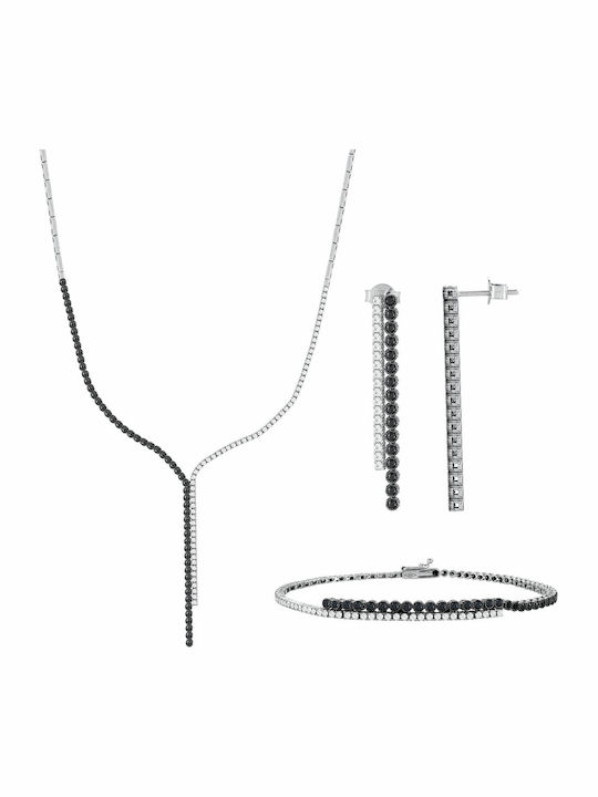 Kiriakos Gofas Set with Necklace , Earrings & Bracelet from White Gold 14K