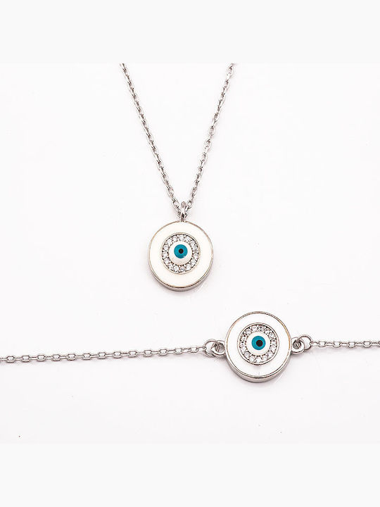 Kosmima Shop Silver Set Necklace & Bracelet with Stones