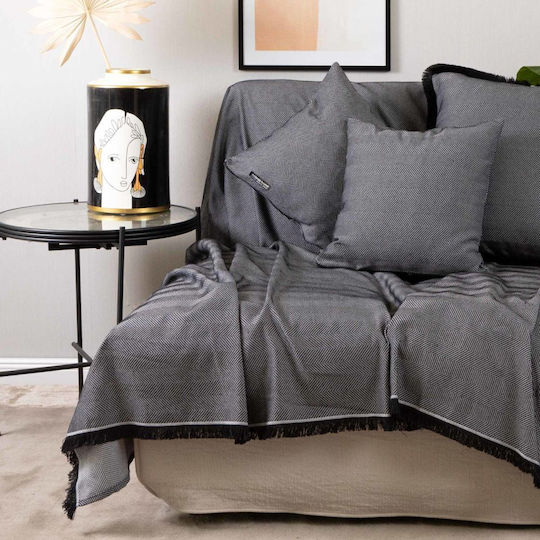 Aslanis Home Dreisitzer-Sofa Wurf Atheras 180x300cm Black / Silver