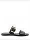 Leder Flache Sandalen für Damen in Schwarz Farbe