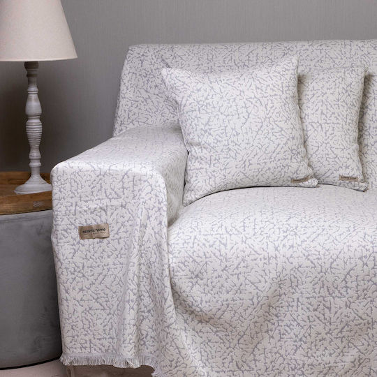 Aslanis Home Athos Zweisitzer-Sofa Überwurf Jacquard 180x250cm Ecru / Grau