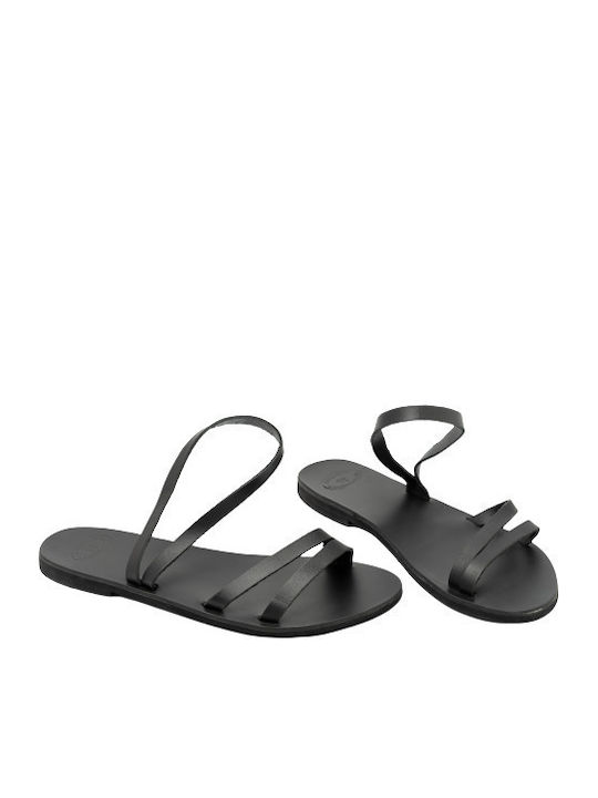 Leather Women's Flat Sandals in Black Color