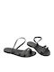Leather Women's Flat Sandals in Black Color