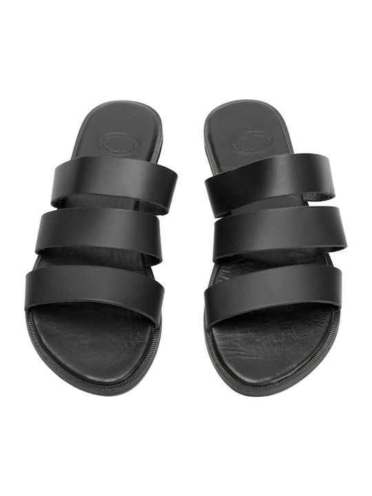 3 Leder Flache Sandalen für Damen in Schwarz Farbe