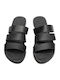 3 Leder Flache Sandalen für Damen in Schwarz Farbe