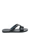Leather Women's Flat Sandals in Black Color