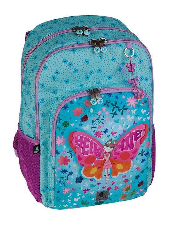 Busquets Hello Cute School Bag Backpack Elementary, Elementary Light Blue with Water Bottle Holder
