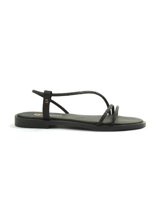 Fshoes Leather Women's Flat Sandals in Black Color