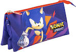 Sonic Pencil Case with 3 Compartments Blue