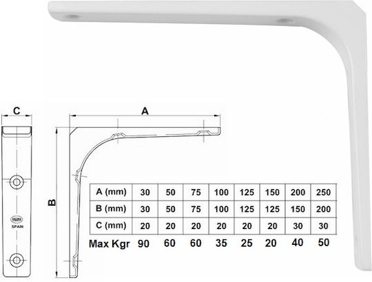 Amig Eckregal Schwere Ausführung Metallisch in Weiß Farbe 50x50mm 1Stück 8079
