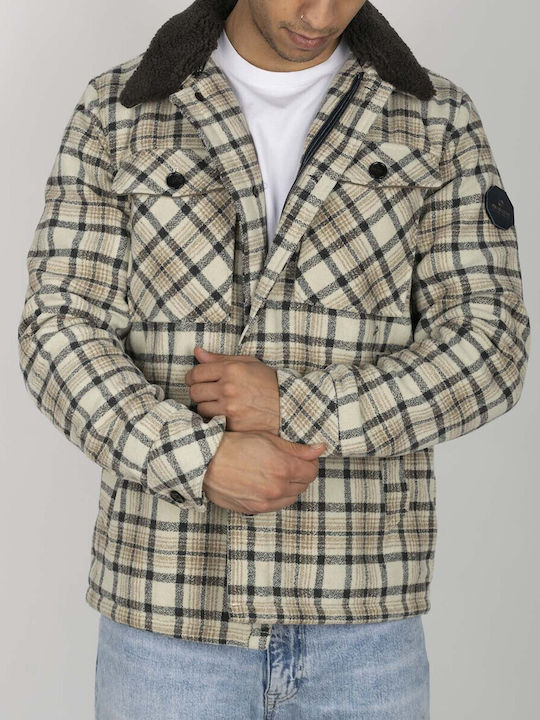 Μακρυμάνικo Overshirt σε Κανονική Γραμμή Καρό Μπεζ
