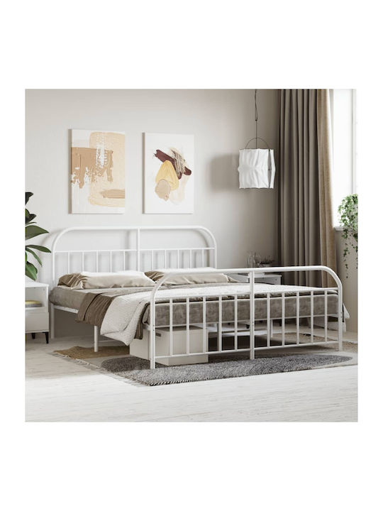Κρεβάτι Υπέρδιπλο Μεταλλικό Λευκό με Τάβλες για Στρώμα 160x200cm