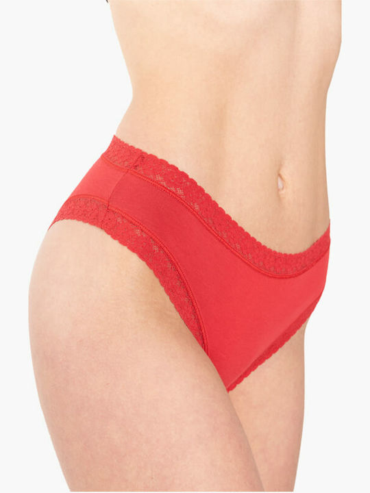 A.A UNDERWEAR Plus Γυναικεία Slip 3Pack με Δαντέλα Κόκκινα