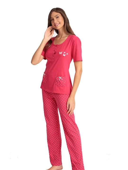 Lydia Creations Sommer Damen Pyjama-Set Baumwolle Rosa