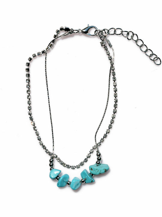 Bizoutaki Brass Anklet with Turquoise 21.5cm