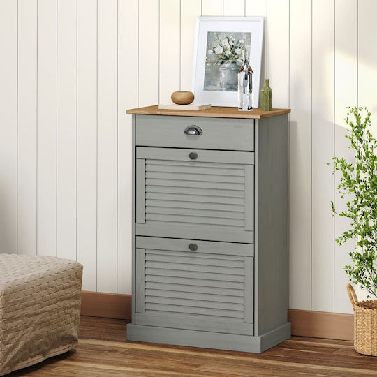 Schuhschrank aus Massivholz mit 2 Regalen Gray L60xW35xH96cm
